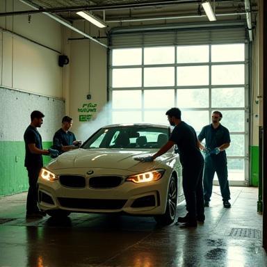 Équipe Lavage Express travaillant ensemble dans le garage